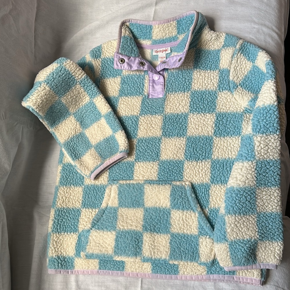 Cat & Jack girls checkered Sherpa fleece pullover. Size L.